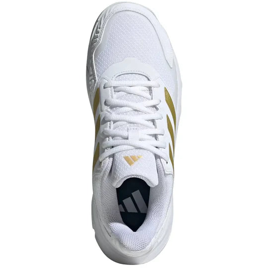 tenis padel adidas mujer courtjam control 3 blancos con suela de espiga para mejor agarre en cancha