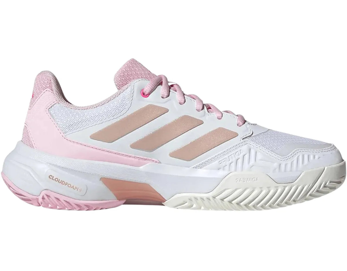 tenis adidas courtjam control mujer blanco rosa con suela espiga
