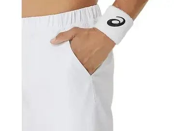 asics court short blanco 7in hombre con ventilación en cintura de malla