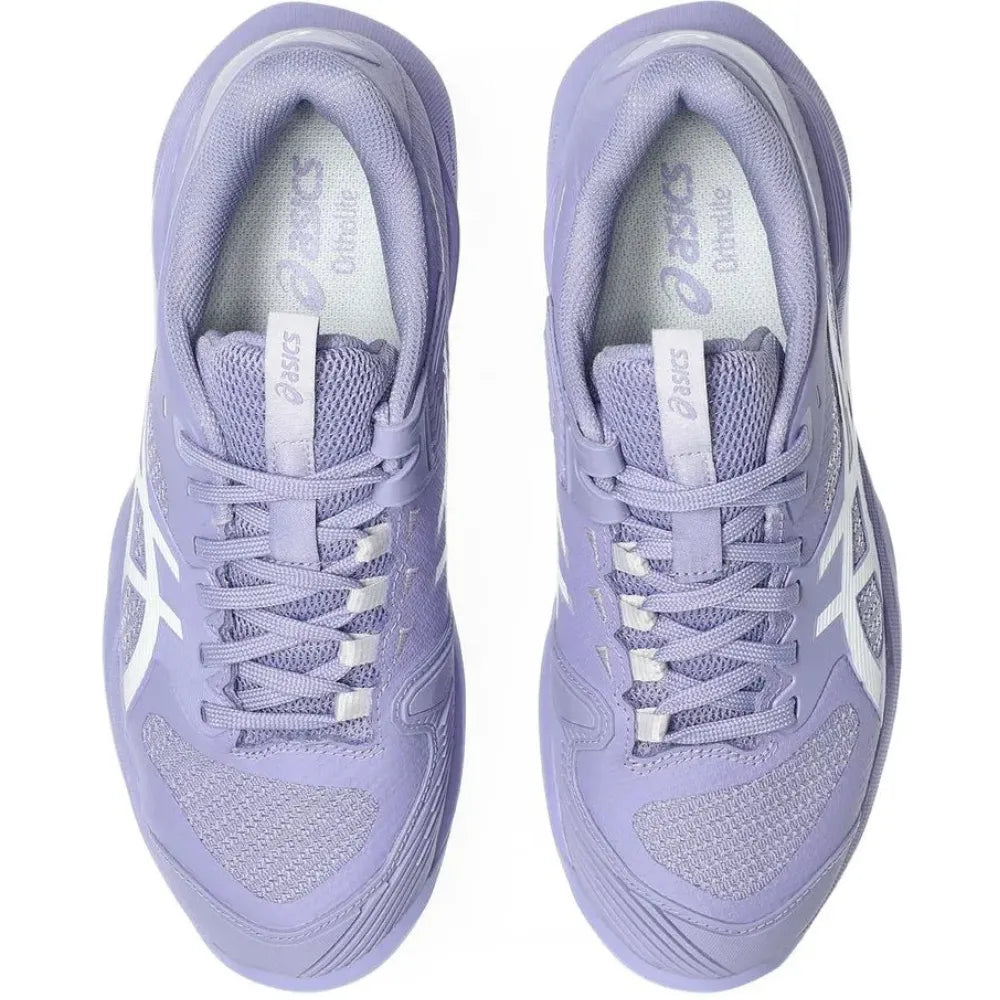 tenis asics solution speed ff 4 clay femenino morado vista superior con cordones ajustables