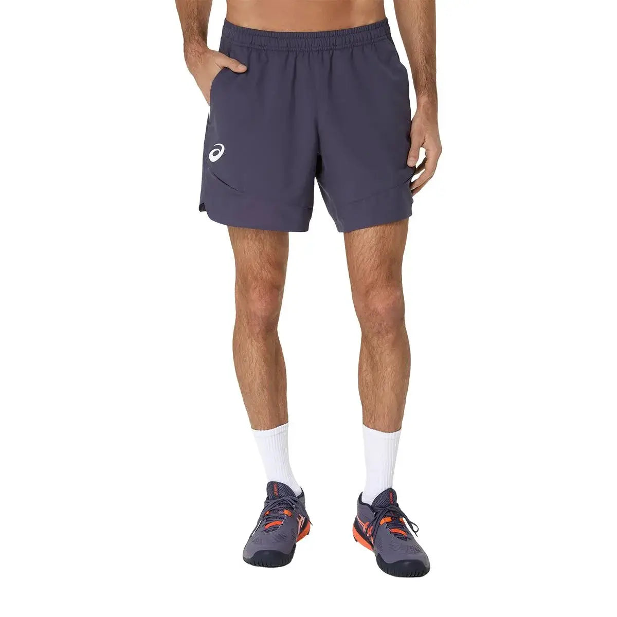 shorts asics match 7in hombre azul índigo morado con tela ligera para pádel