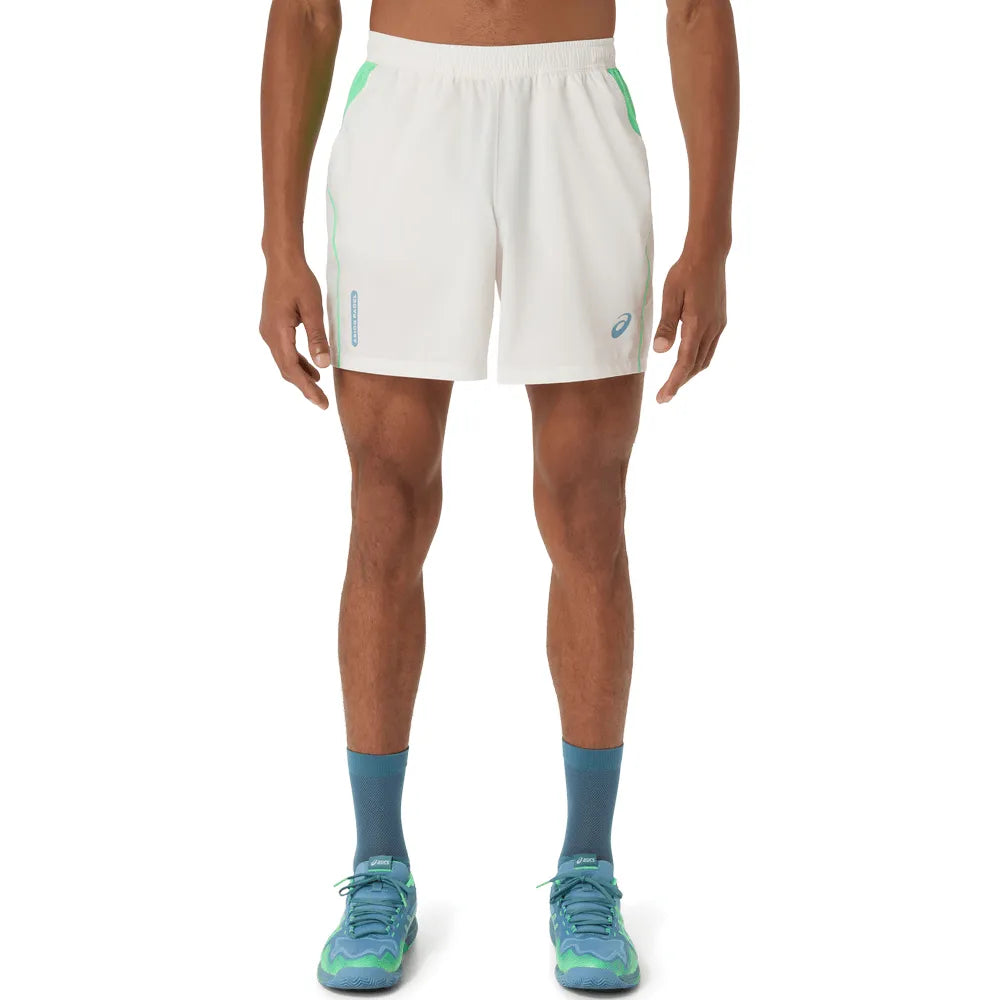 short asics padel court 7in hombre color cream vital green para jugar padel con tejido ligero y elástico