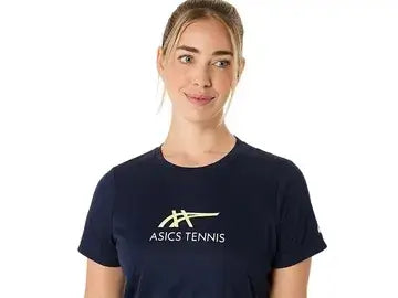 playera asics azul marino mujer tenis y pádel corte clásico