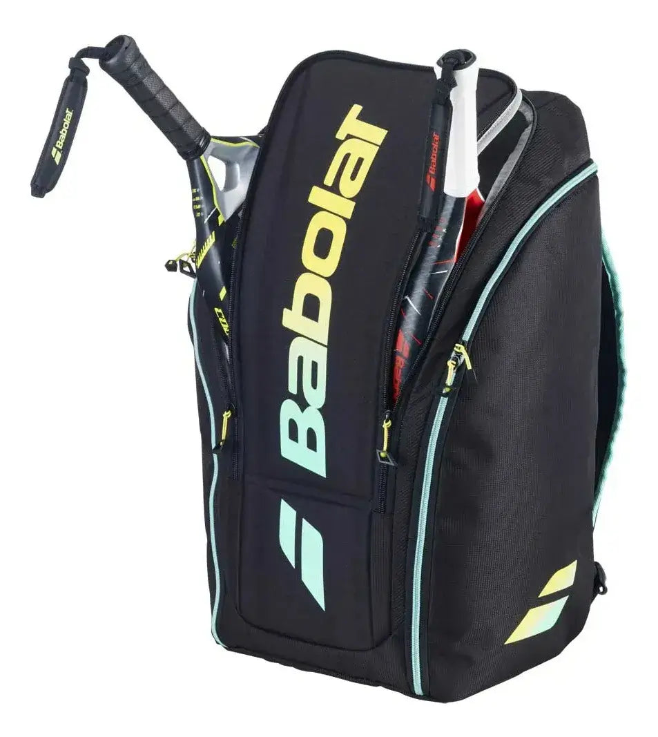 paletero mochila babolat con compartimentos laterales y cremallera central