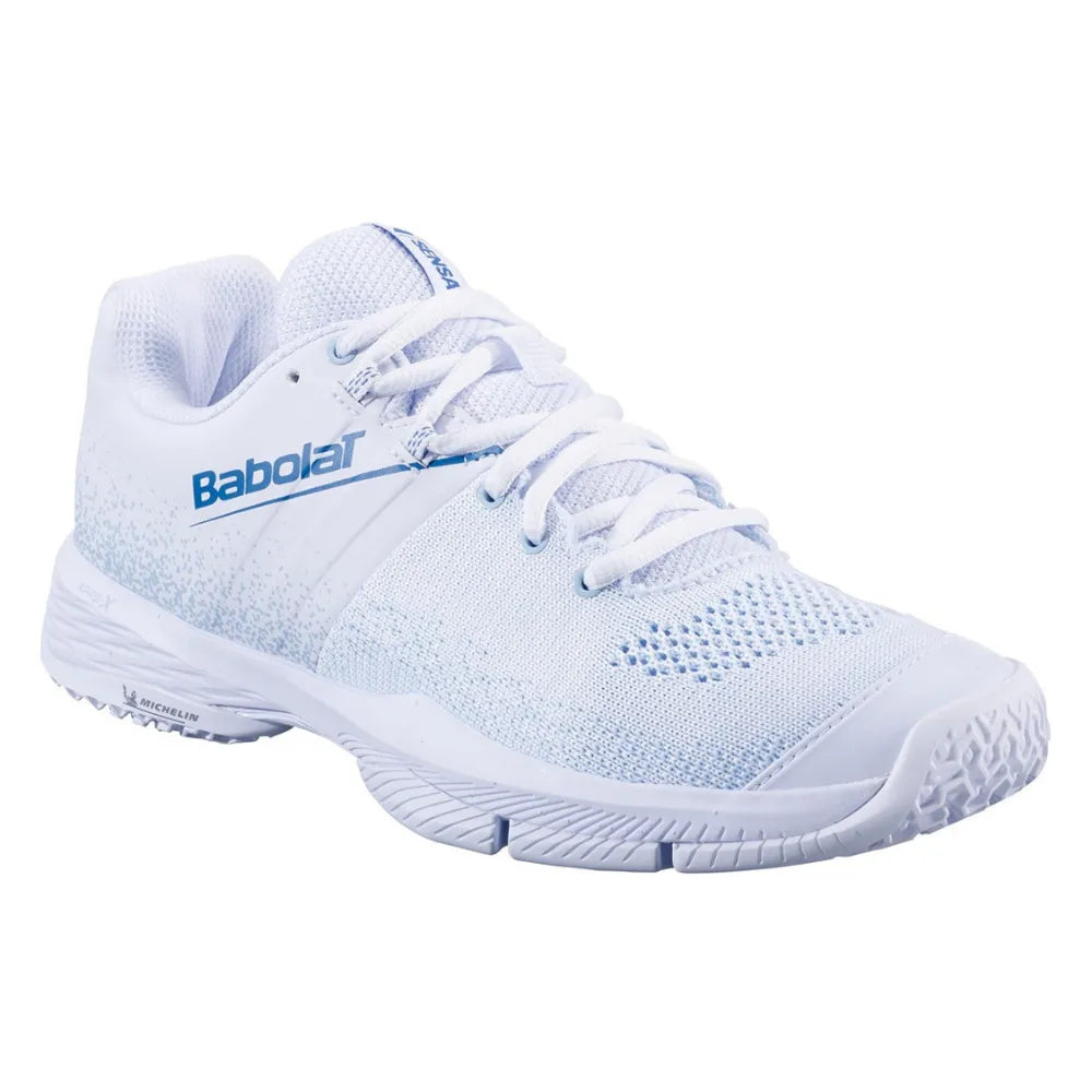 tenis para padel mujer babolat sensa blanco con refuerzos laterales y estabilidad