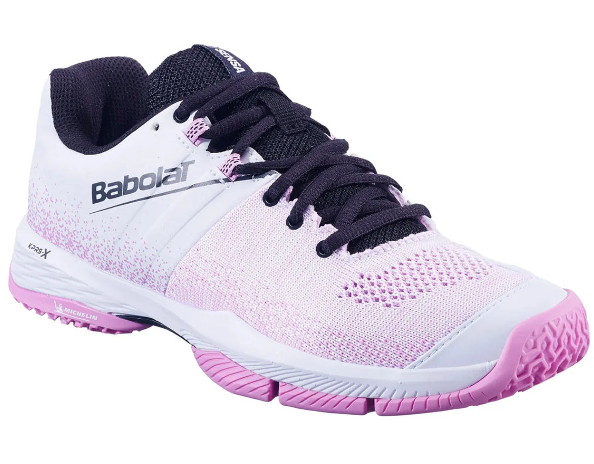 tenis sensa babolat blanco rosa negro ideales para jugadoras intermedias
