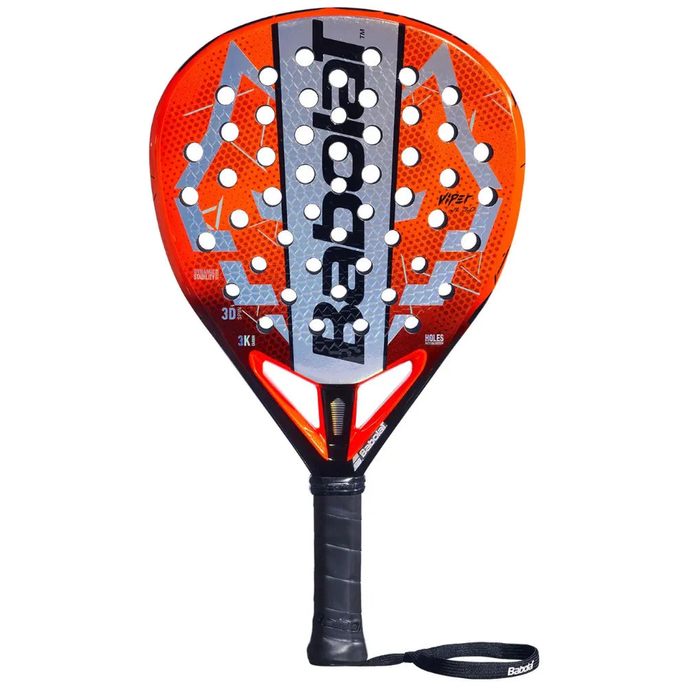 pala babolat padel technical viper rojo con grip negro y correa