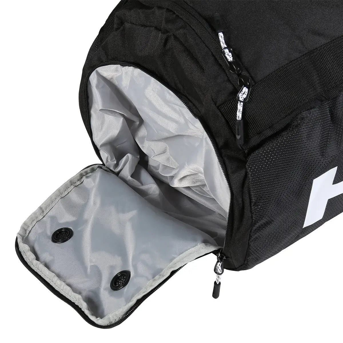 maleta deportiva head tour 50 litros en negro con logo visible y cremallera superior