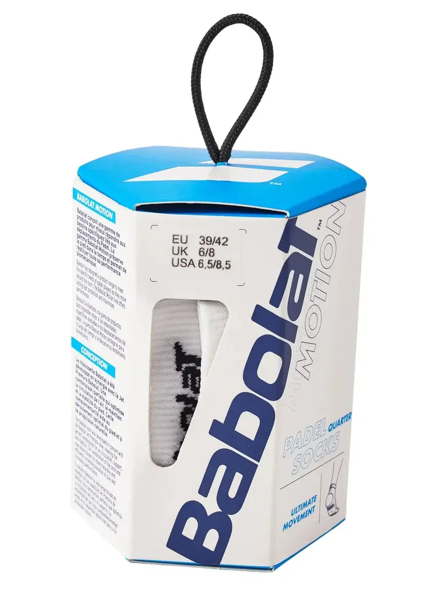 calceta deportiva babolat quarter blanca con detalles amarillos para pádel