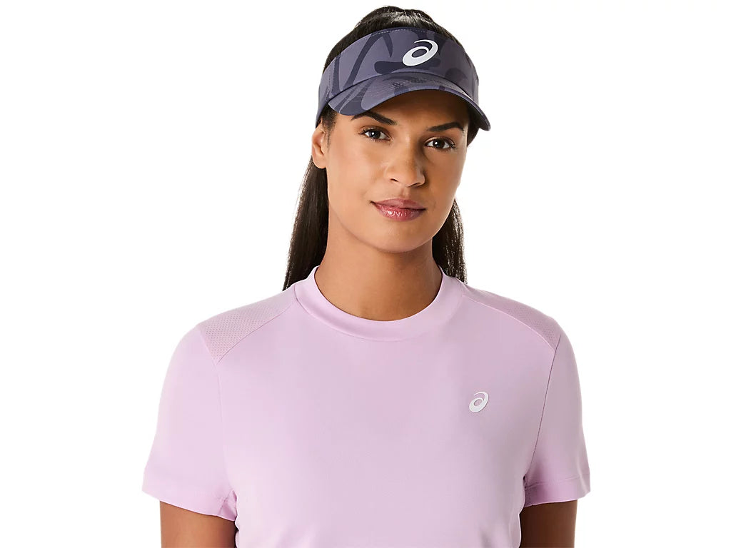 camiseta deportiva mujer asics en tonos lavanda y púrpura con logo