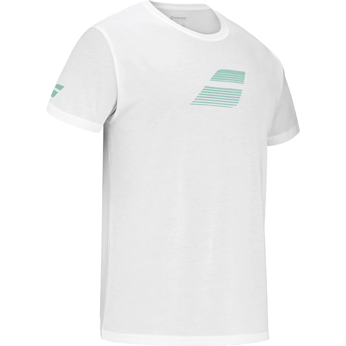 camiseta blanca babolat con logo grande para cancha padel o tenis
