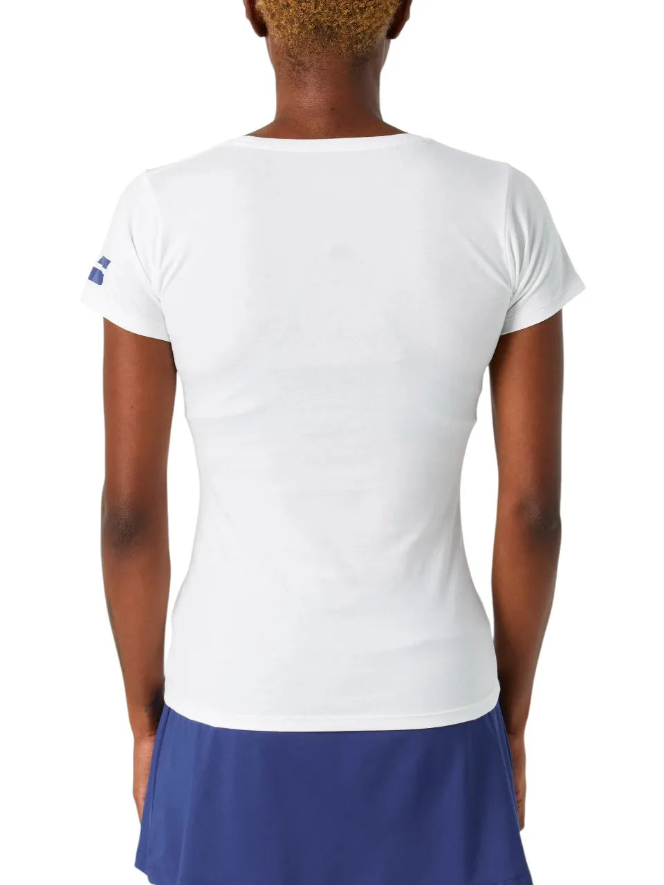 camiseta deportiva blanca babolat mujer de manga corta y ajuste cómodo