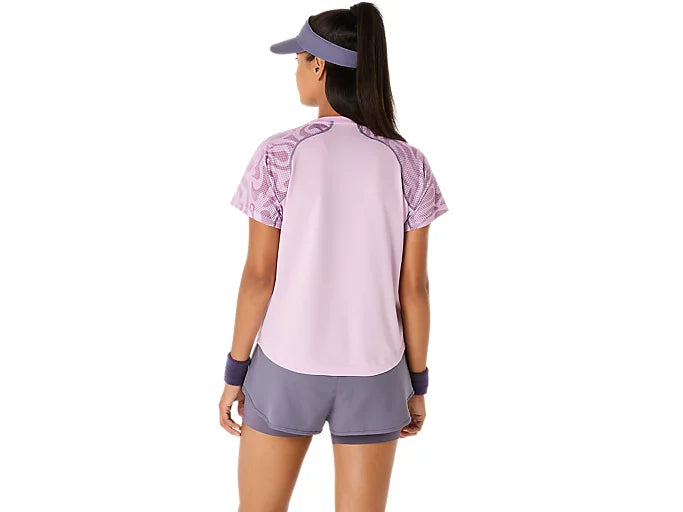 camiseta deportiva asics rosa mujer con mangas de malla ventiladas