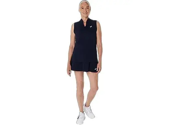 camiseta sin mangas asics mujer azul oscuro ideal para deportes de raqueta
