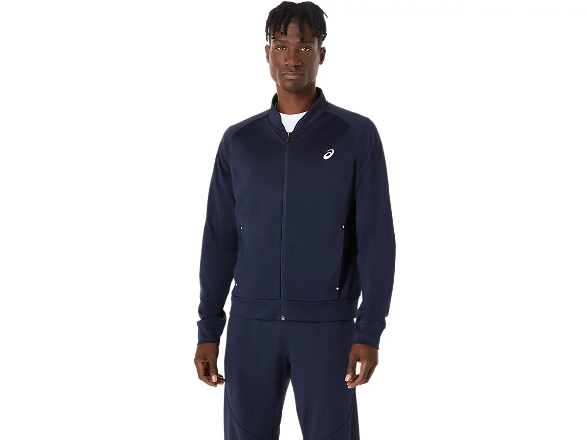 chamarra tenis asics court warm up jacket hombre azul midnight con tela flexible para cancha tenis