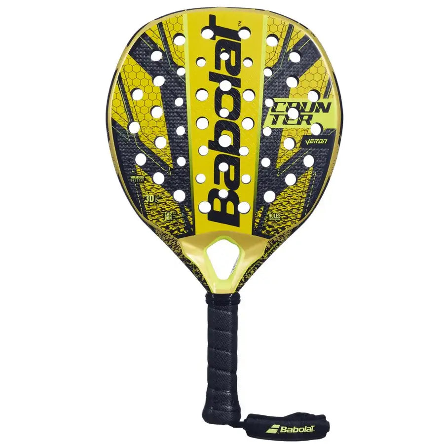 pala de padel babolat counter veron 2024 en negro con detalles amarillos