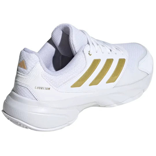 calzado adidas padel mujer courtjam control 3 blanco dorado con tecnologia bounce y ajuste comodo
