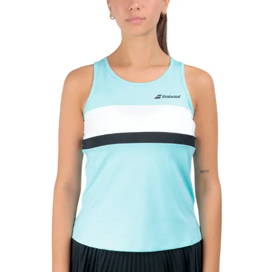 Playera sin Mangas Babolat Fiber Dry Menta/Blanco/Negro para Pádel Mujer
