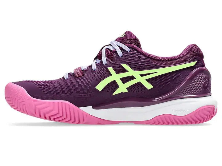 calzado padel mujer asics gel-resolution 9 color morado y verde lima