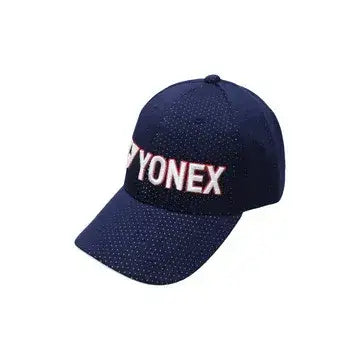 gorra yonex azul marino microperforada con logo bordado en blanco y rojo