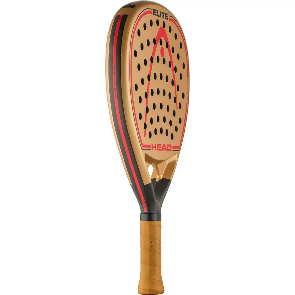 detalle del grip de cuero marrón en pala head elite edición 25 años