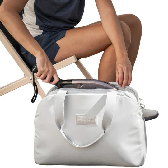 bolso deportivo head pro x tote bag 22l gris claro con compartimentos organizadores para tenis