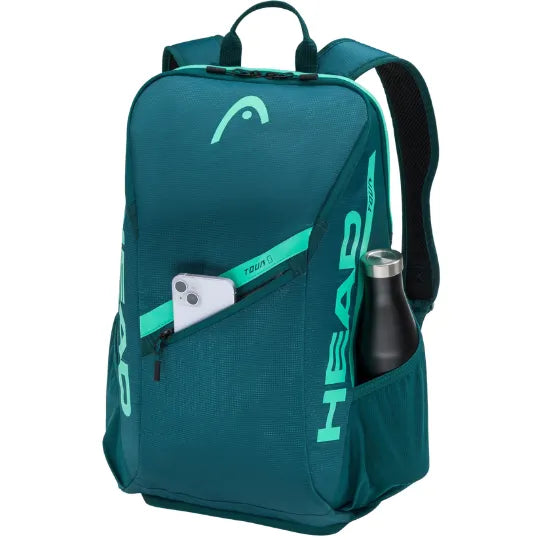 mochila deportiva head tour backpack verde 25 litros con espacio para raqueta tenis y accesorios