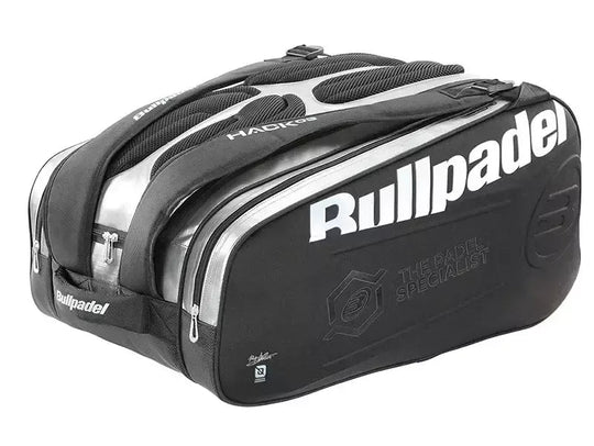 mochila padel bullpadel hack plateado con diseño moderno y gran capacidad para equipo de padel