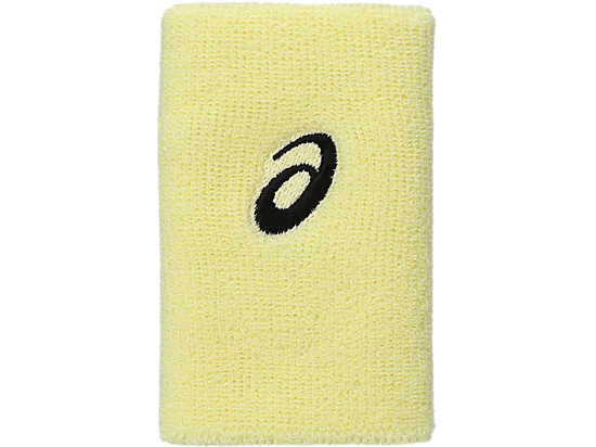 muñequera asics amarilla clara de felpa suave con logo negro bordado