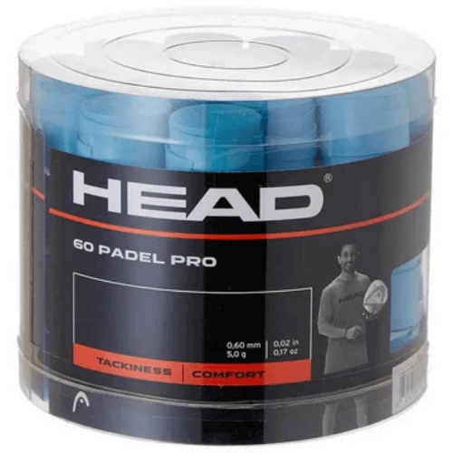tarro con 60 overgrips head padel pro color azul para raquetas de pádel