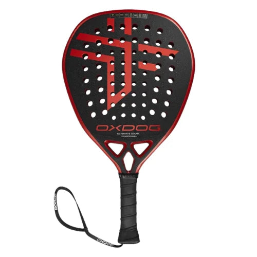 pala oxdog ultimate court 2026 negra con borde rojo y forma híbrida