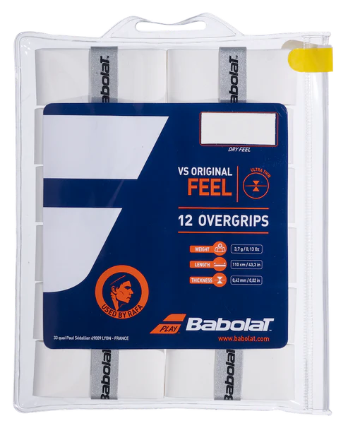 paquete de 12 overgrips babolat vs original blanco para raquetas de pádel