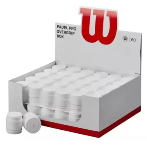 caja con 60 overgrips wilson padel pro blancos para agarre profesional