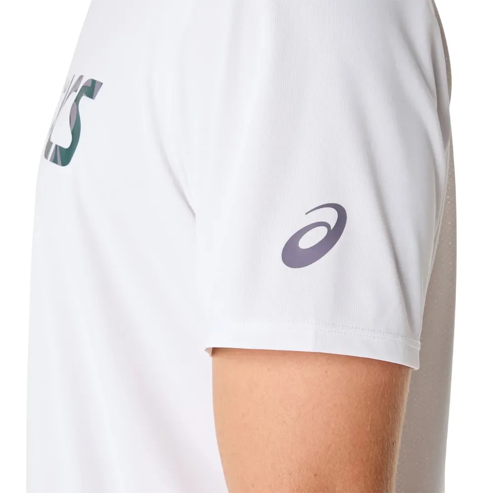 playera blanca asics para hombre ideal para padel o tenis