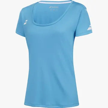playera babolat mujer azul celeste manga corta ajuste cómodo
