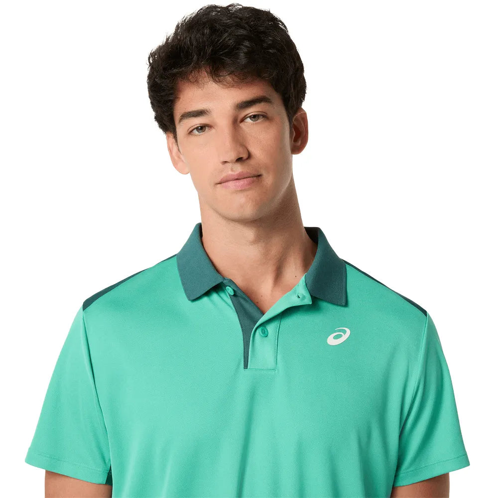polo deportivo asics court polo hombre aurora green con tejido ligero y transpirable