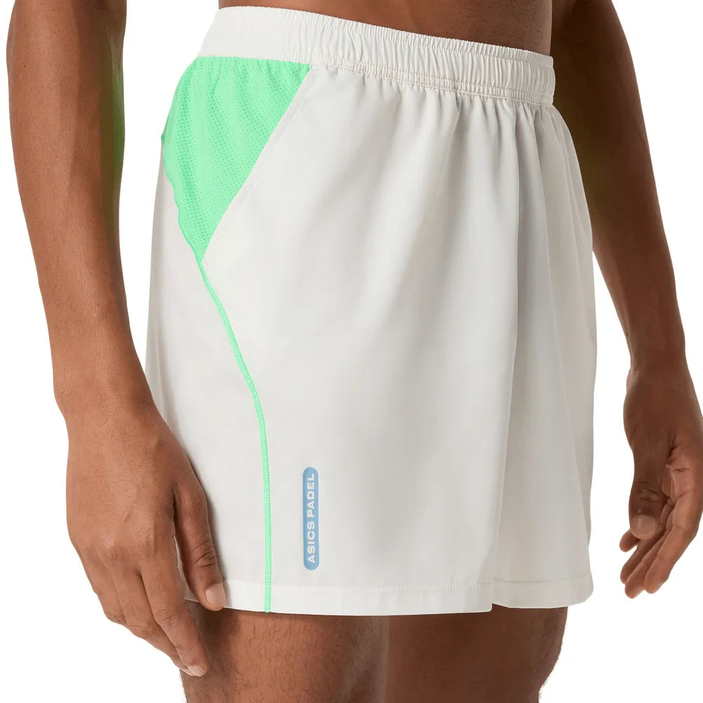 shorts padel asics court 7in hombre cream vital green con bolsillos para pelotas padel