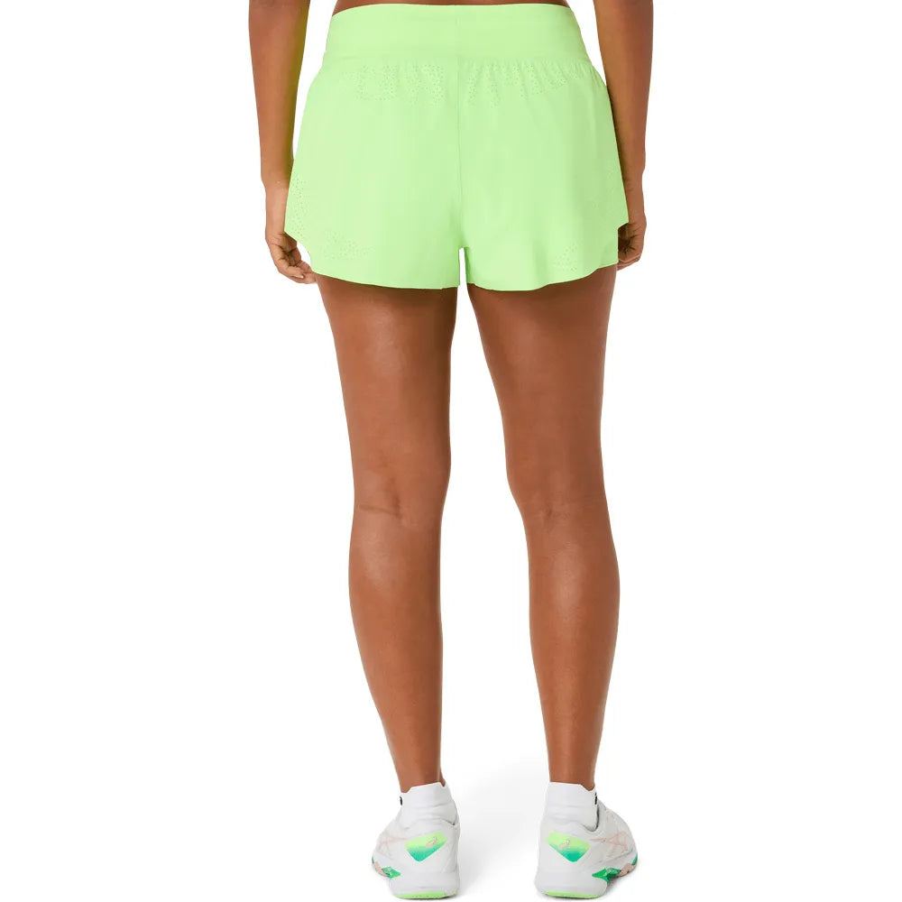 short tenis mujer asics match laser cut verde illuminate con tejido elastico para cancha tenis