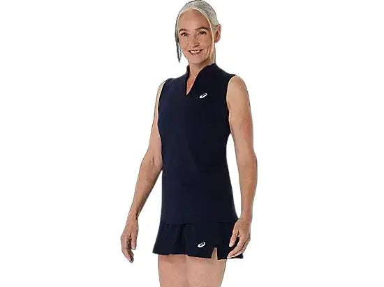 top deportivo mujer asics azul marino sin mangas ideal para pádel