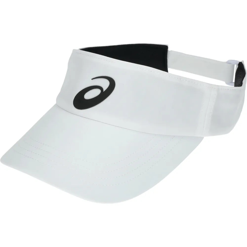 visera blanca asics performance visor con logo negro y ajuste trasero