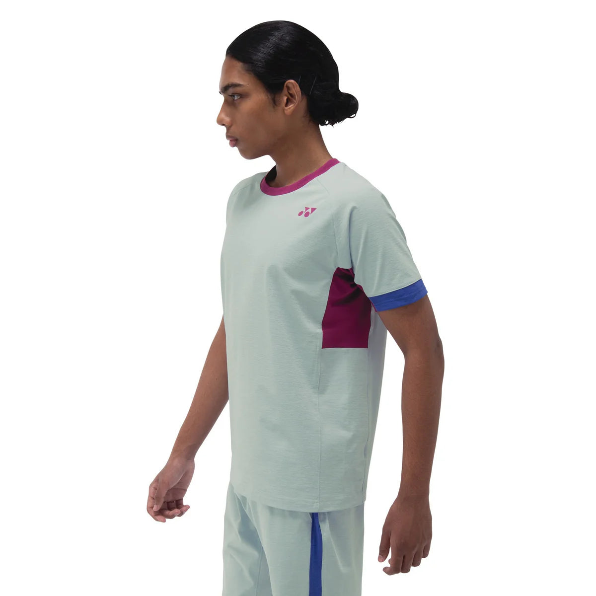 camiseta yonex hombre color aqua con cuello y puños en contraste