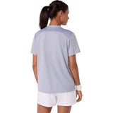 playera deportiva asics court ss top mujer gris azul para entrenamientos de tenis