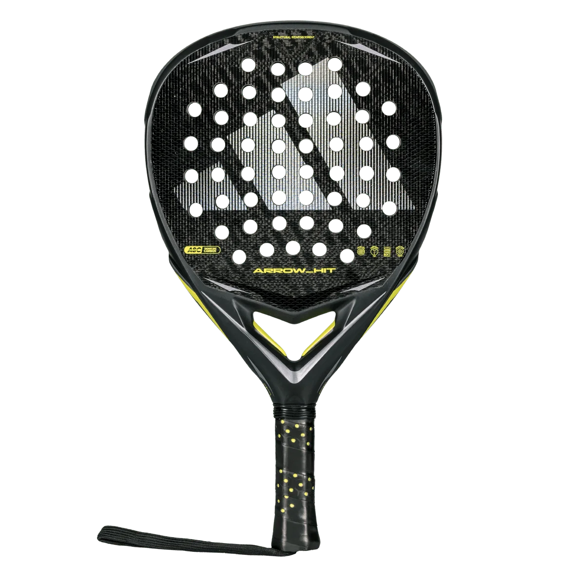 pala adidas arrow hit 3.5 2026 negro con amarillo, diseño en carbono para pádel