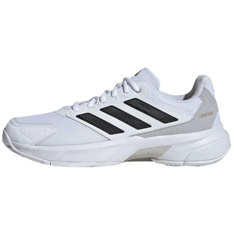 tenis para padel adidas courtjam control 3 blancos con detalles negros y gran soporte lateral