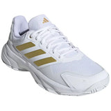tenis para padel adidas courtjam control 3 mujer blancos con detalles dorados y gran soporte lateral