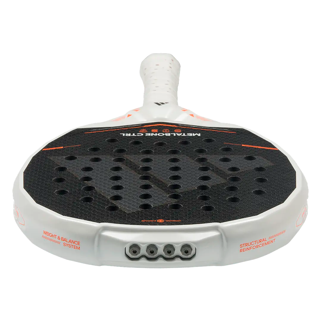 raqueta adidas de control metalbone ctrl 2026 color blanco con detalles naranja