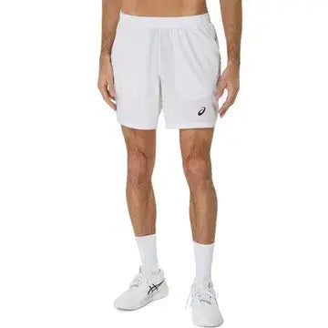 short asics court 7in blanco hombre con cintura ajustable y bolsillos amplios