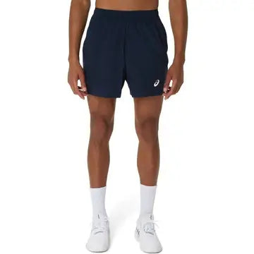 short asics court 7in navy hombre con cintura elástica y cordón ajustable