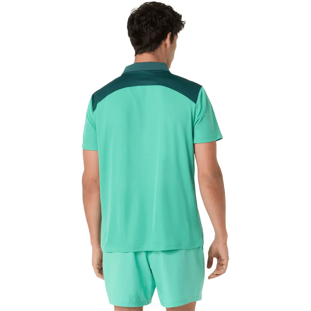 camiseta polo asics court polo hombre aurora green con diseño clásico para cancha de tenis