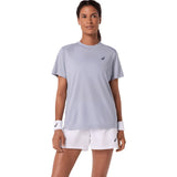 playera asics court ss top mujer grey blue para tenis con tejido ligero de secado rapido